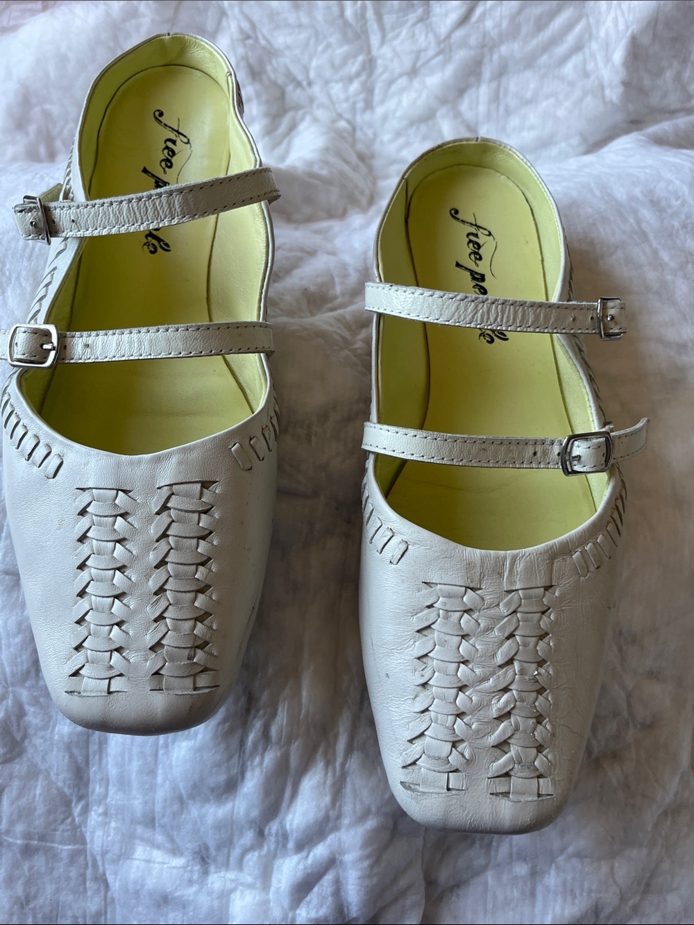 Free People women’s Cream Leather Woven Mary Jane Flats